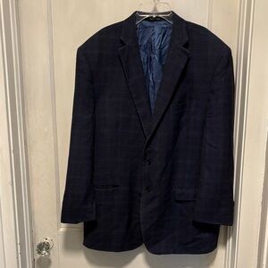 Lauren Ralph Lauren Silk & Wool Blend Navy Plaid Classic 2 Button Sport Coat 46R
